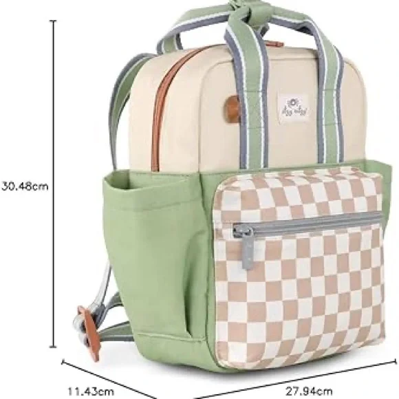 Itzy Ritzy Cream and Green Checkered Backpack - Picture 4 of 4